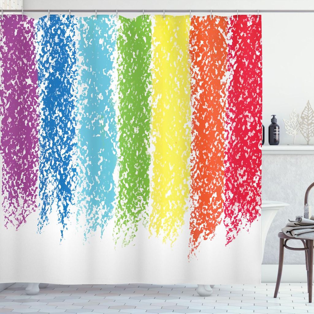 ABAKUHAUS Regenbogen Duschvorhang, Simplistic Fröhlich Illustration mit Pastellmalerei Bunte Linien Illustration, 175 x 200 cm, Mehrfarbig