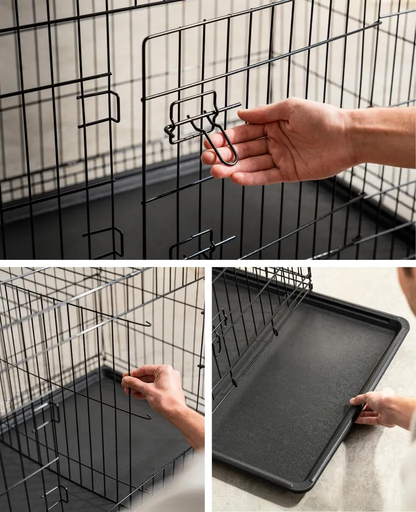 gabbia da trasporto per animali lionto, gabbia pieghevole in metallo con parete divisoria, base in plastica e chiusura di sicurezza, 76x49x56 cm - 3
