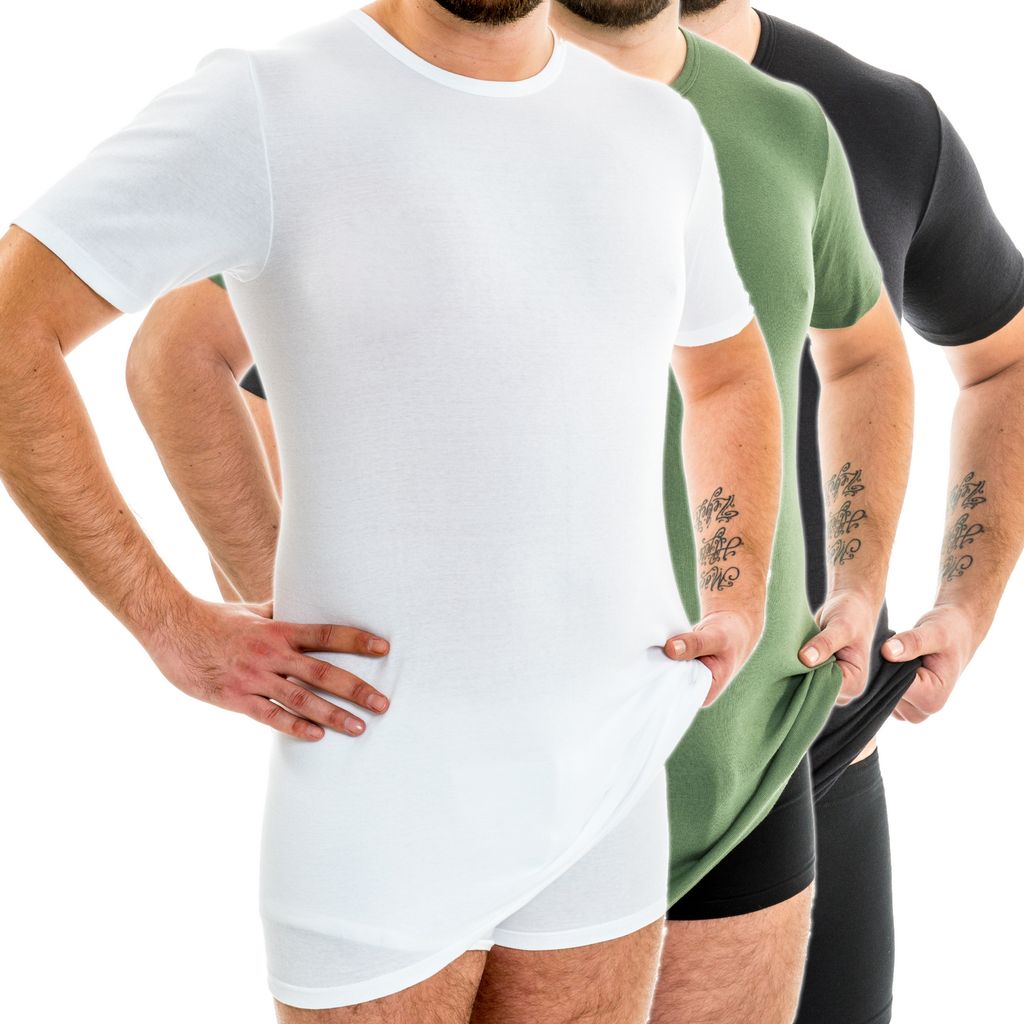 HERMKO 3847 3er Pack Herren extralanges kurzarm Shirt (+10cm) aus 100% Baumwolle, Größe:D 9 = EU 3XL, Farbe:Mix w/s/o