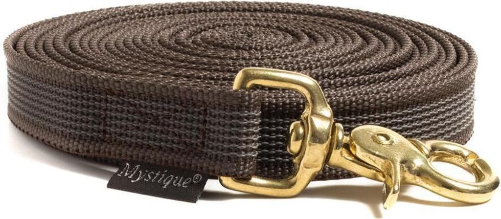 Mystique Gummierte Schleppleine 20mm mit Handschlaufe Messing Scherenkarabiner braun 7,5m