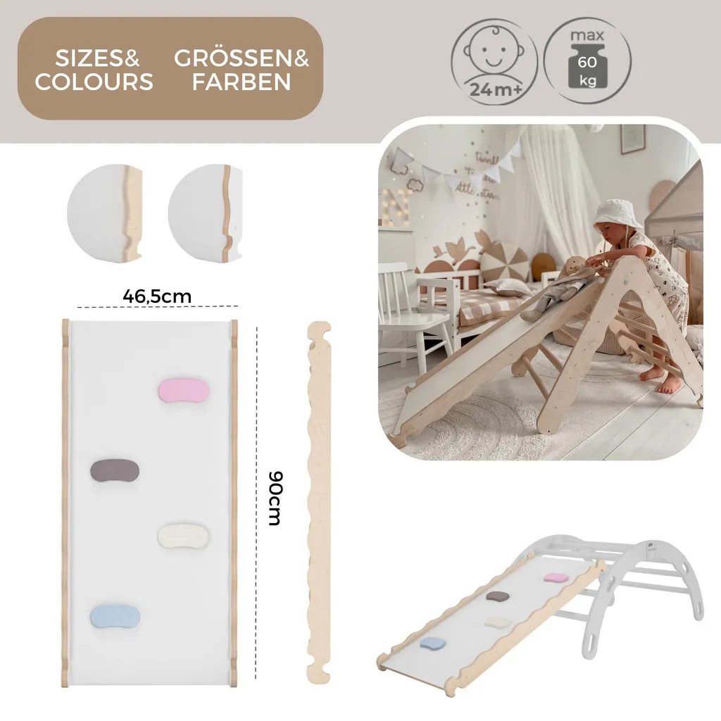 Scivolo Pieghevole In Legno Mamabrum MAM202 – Per Bambini Dai 3 Anni, Faggio, Con Scala, Per Interni, Design Minimalista, Dimensioni 111x46x65 Cm