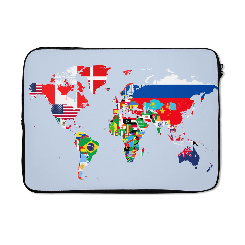 MuchoWow Laptop Hülle 13 Zoll Welt - Karte - Flagge - Länder Laptoptasche - Laptophülle - Sleeve - Rundumschutz