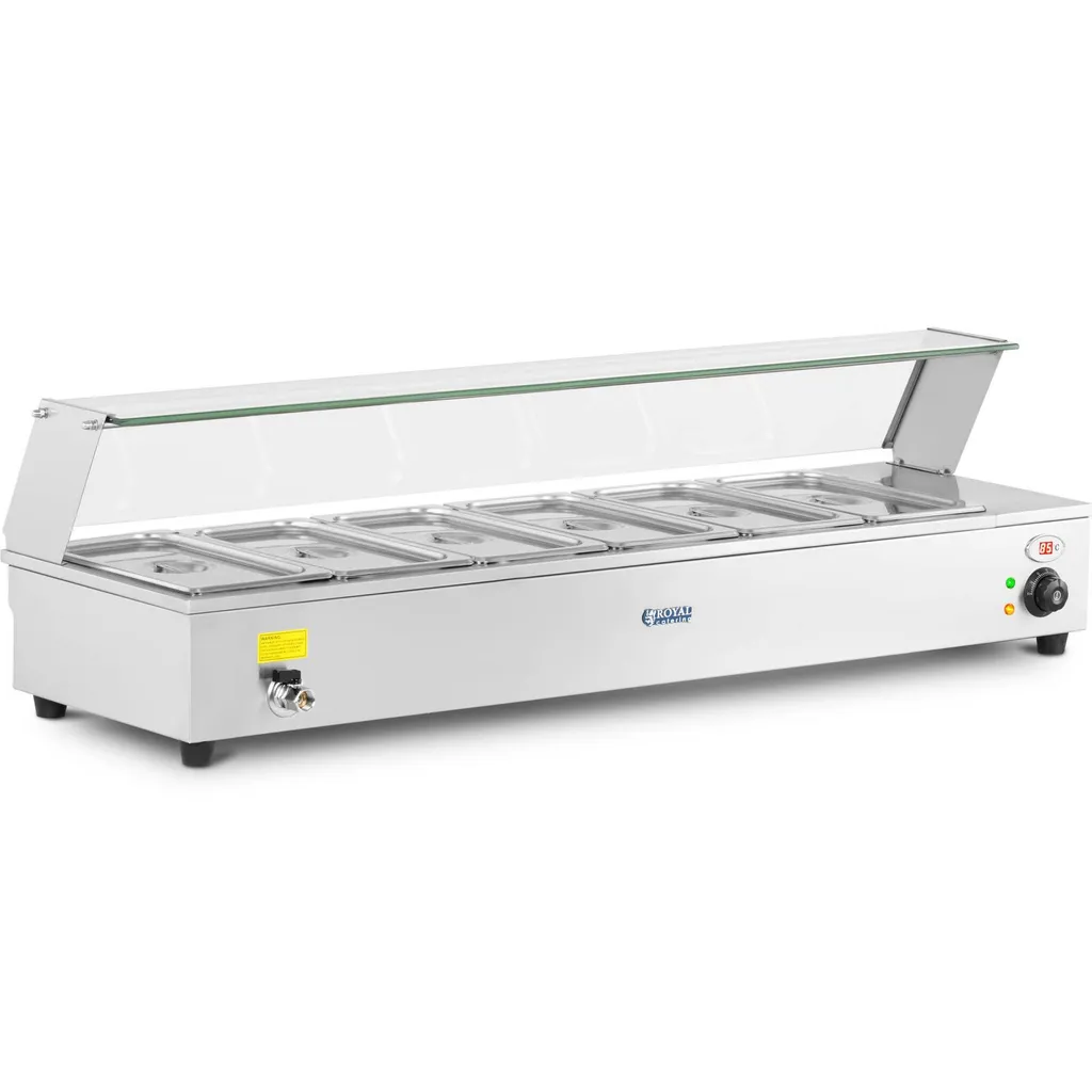 Chauffe-plat bain-marie électrique 6 bacs GN 1/3 avec pare-haleine