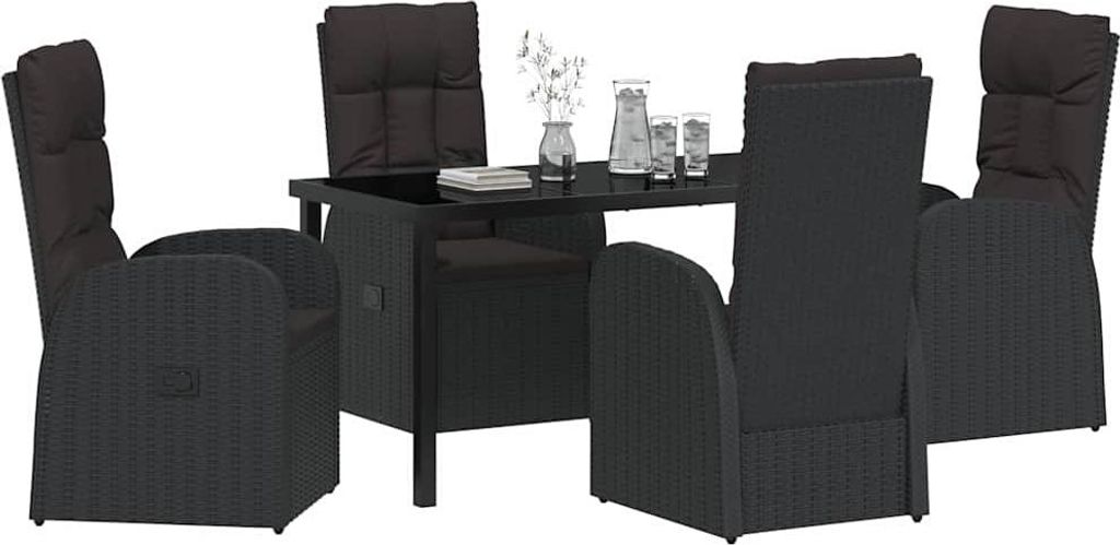 vidaXL Garten Essgruppe mit Kissen 5 pcs Schwarz Poly-Rattan