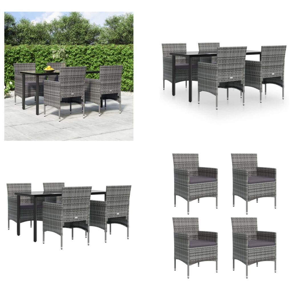 vidaXL 5 tlg. Garten Essgruppe mit Kissen Grau und Schwarz - Garten Essgruppe - Garten Essgruppen - Outdoor Essgruppe - Garten Essgarnitur