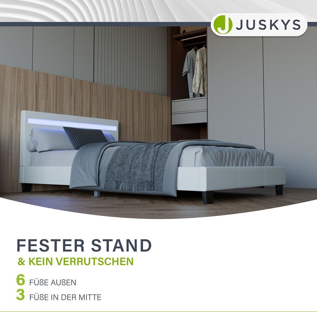 Juskys Polsterbett Verona 120 x 200 cm mit LED, Lattenrost Produktbild 8