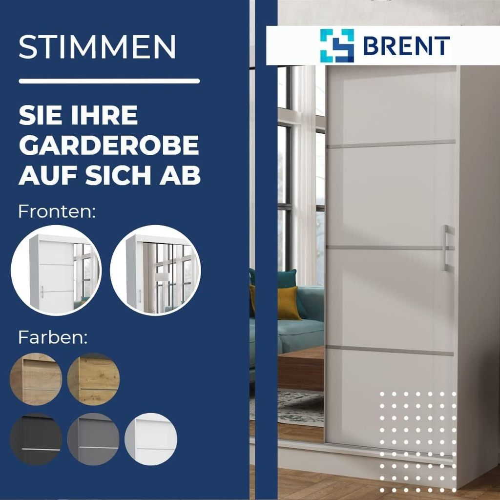 Brent - Kleiderschrank mit Schiebetüren Windsor Tomy, Produktbild 2
