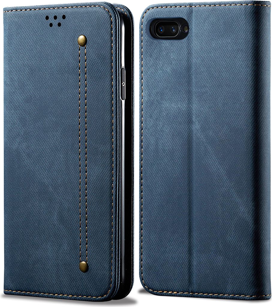 OPPO A5 Hülle, LaimTop Denim Leder Brieftasche Magnetverschluss Flip Bookstyle Schutzhülle mit Standfunktion für OPPO A5 OPPO A5 Blau