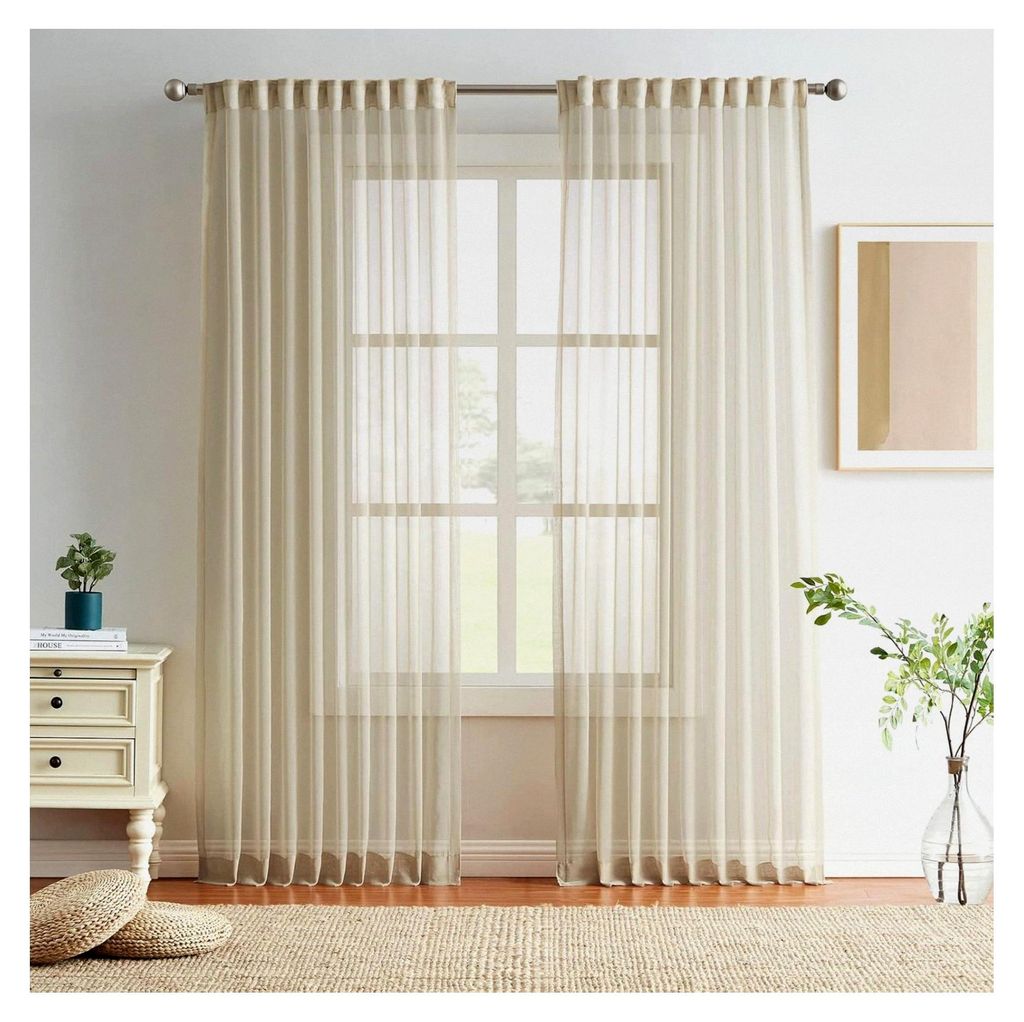 Gardinen mit Kräuselband - Beige Einfarbige Halblichtdichte Vorhänge für Schlafzimmer und Kinderzimmer, Wärmehaltend (2er Set, 225x140cm)