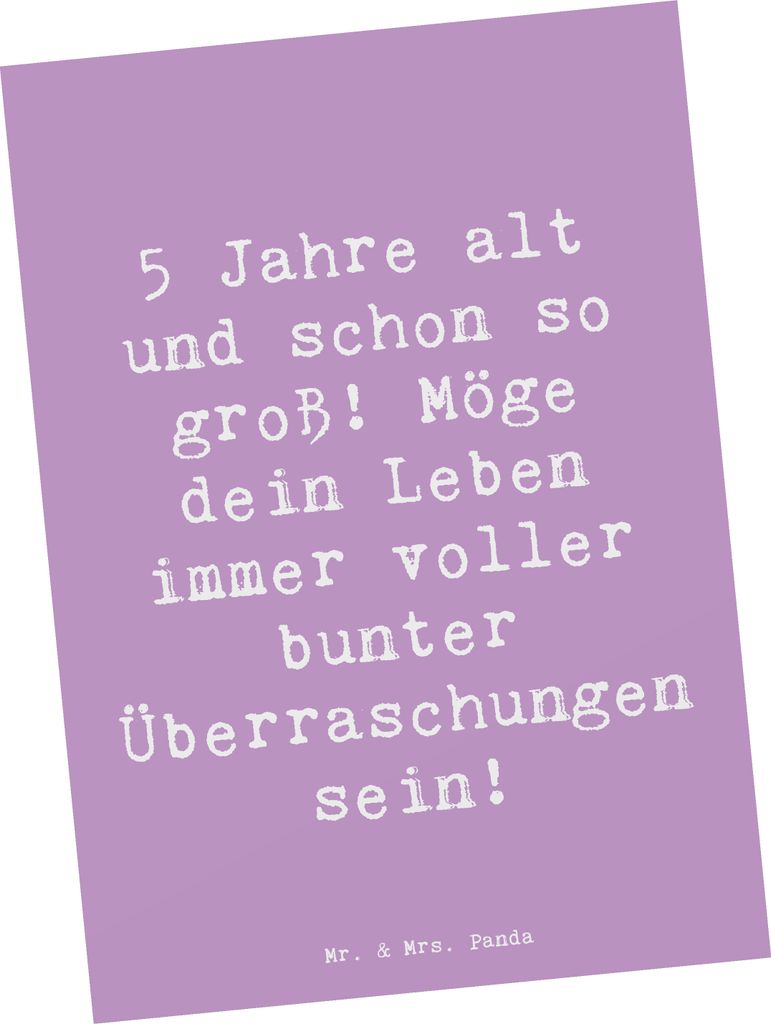 Mr. & Mrs. Panda Grußkarte Spruch 5. Geburtstag - Lavendeltraum - Geschenk, Überraschungen, große, Ansichtskarte, Lebenswünsche, Postkarte, Geb...