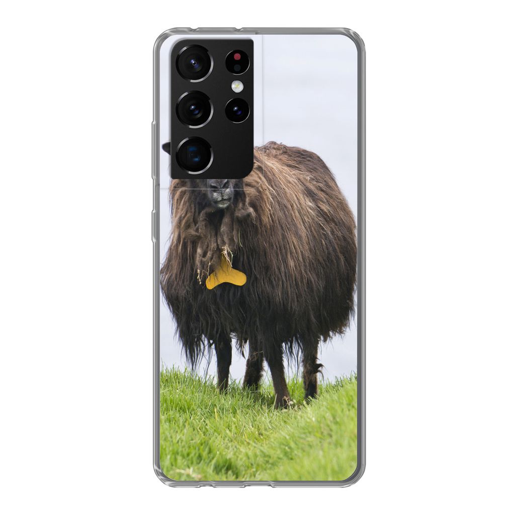 MuchoWow Handyhülle Schutzhülle Hülle für Samsung Galaxy S21 Ultra Schafe - Braun - Meer Silikon Softcase Handy Hülle - Mobiltelefon