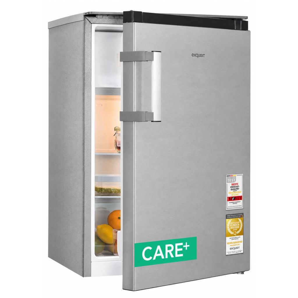 Exquisit Kühlschrank mit 4-Gefrierfach 121 l | Super-Kühl-Modus | elektronische Temperaturregelung | 54,5 cm breit | KS16-4-HEA-090E Care inoxlook