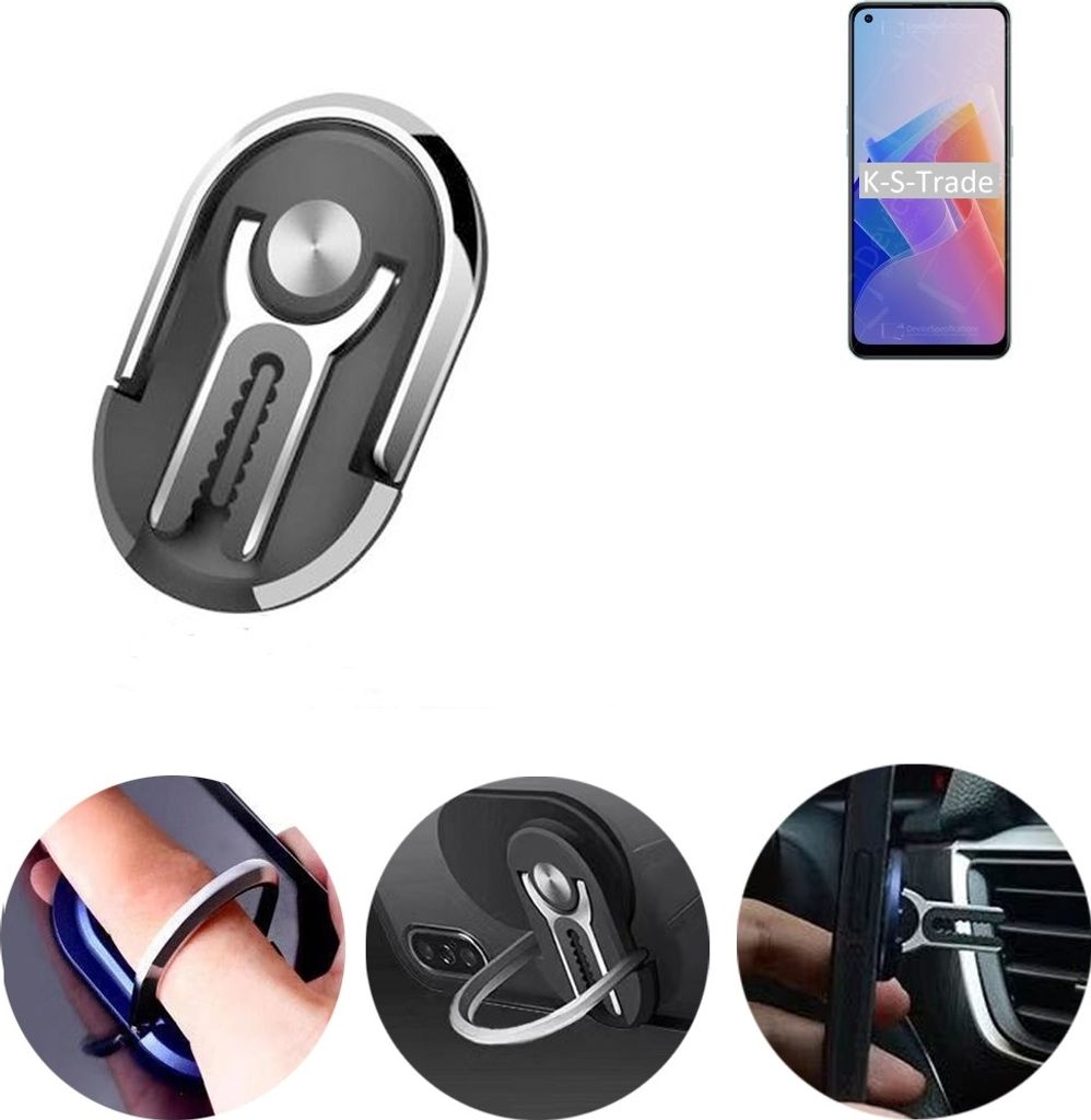 K-S-Trade 3in1 Smartphone-Ring Handy-Ring kompatibel mit Oppo Reno7 Z 5G Fingerhalterung Handyring Tischständer Lüftungsgitter-Halterung Tisch