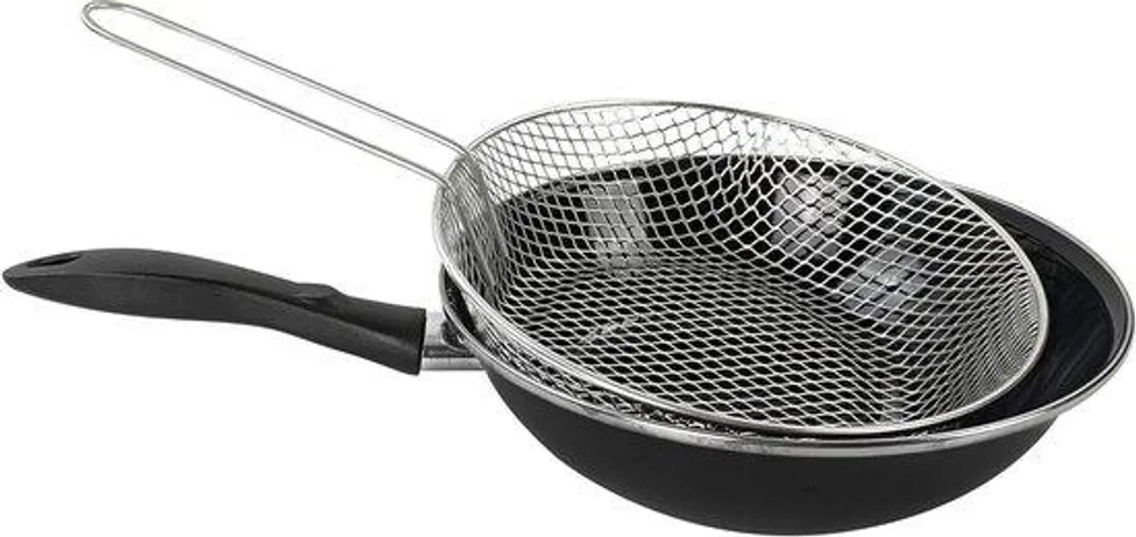 Friteuse noire 30 cm grande capacité avec revêtement anti-adhésif sain