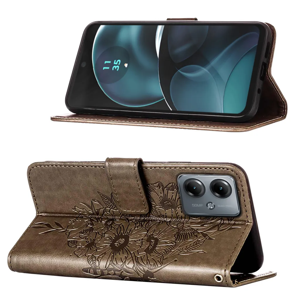 MOJIA Cover Portafoglio Per Motorola Moto G14 – Pelle PU Marrone Con 3 Slot E Supporto – Custodia Flip Antiurto
