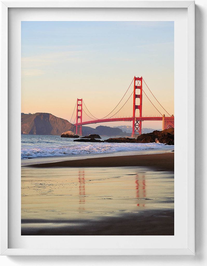 Golden Gate Bridge Landschaft– Wandbild mit Rahmen – Gerahmtes Bild – Wanddekoration – 60x80 cm – Weiß Rahmen