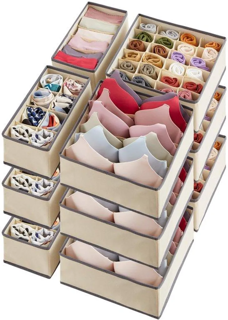 Solution anti-désordre : 12 bacs de rangement kaki pour sous-vêtements