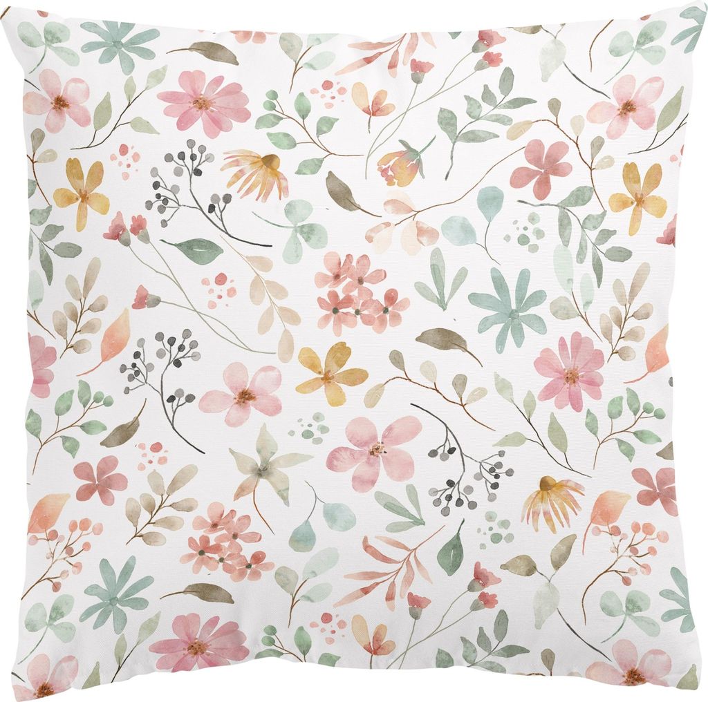 Dekokissen Blumen drinnen / Indoor Zierkissen Samt waschbar Blumenmuster pastell Aquarell Illustration Sofakissen mit Füllung