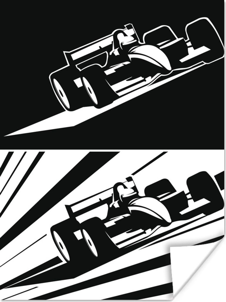 MuchoWow Poster Eine Illustration von zwei schwarz-weißen Autos aus der Formel 1 90x120 cm - Wohnzimmer