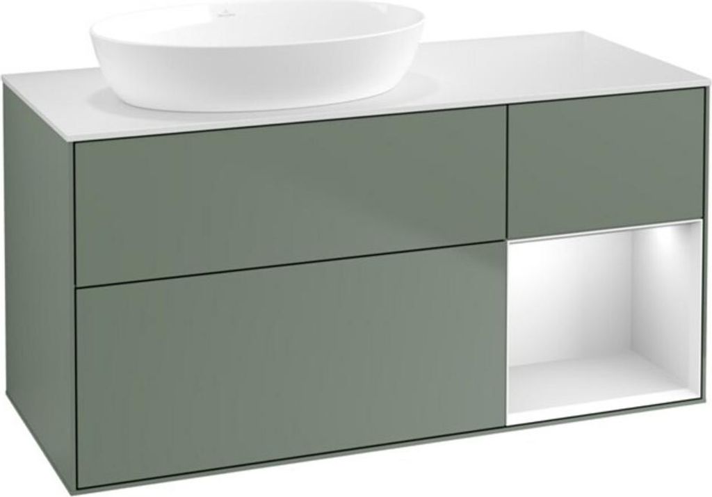 V&B Waschtischunterschrank Finion 120cm, Pl w m, Reg wh. m Lac, Oli. m Lac