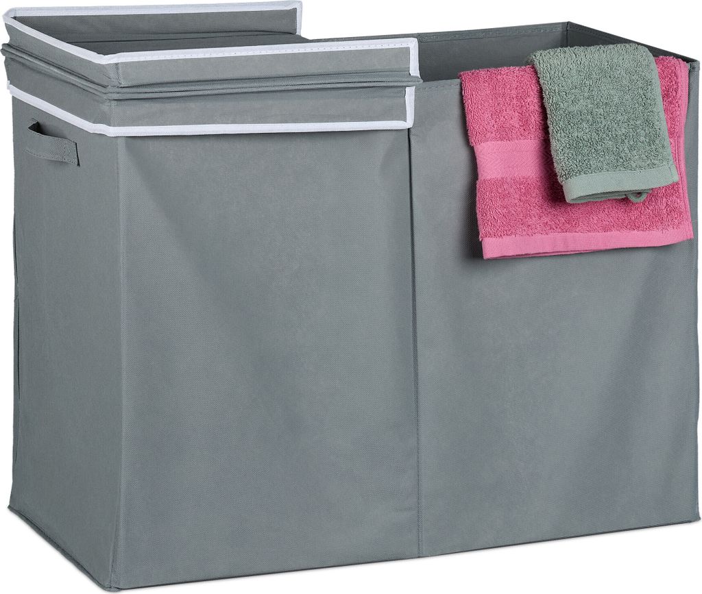 Relaxdays Wäschekorb mit Deckel, 100 l, faltbar, Stoff, Wäschesammler Bad & Schlafzimmer, HxBxT: 50 x 68 x 34 cm, grau