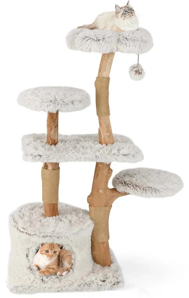 Arbre à chat stable en bois massif blanc 135 cm : fini les chutes