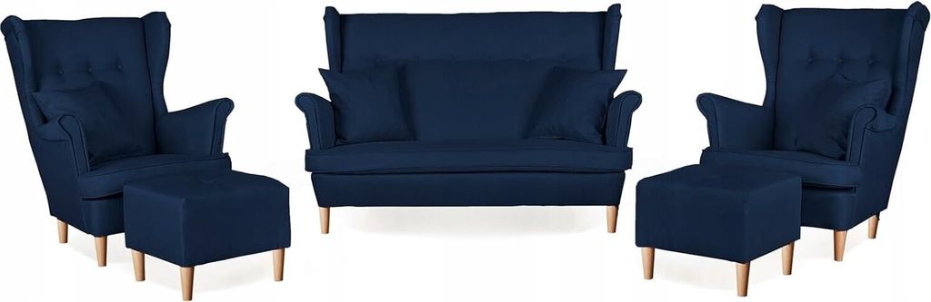 Family Meble Set aus Sofa + 2 Sessel + 2 Hocker Ari 2-Sitzer Sofa Couch Freistehendes Lounge Sofa Bequem zum Entspannen Wohnzimmer Büro (TWIST 1067)