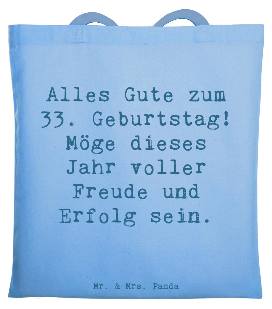 Mr. & Mrs. Panda Schultasche Spruch 33. Geburtstag - Sky Blue - Geschenk, Jutetasche, Laptoptasche, Meilenstein, Alter, Freude und Erfolg, dekorati...