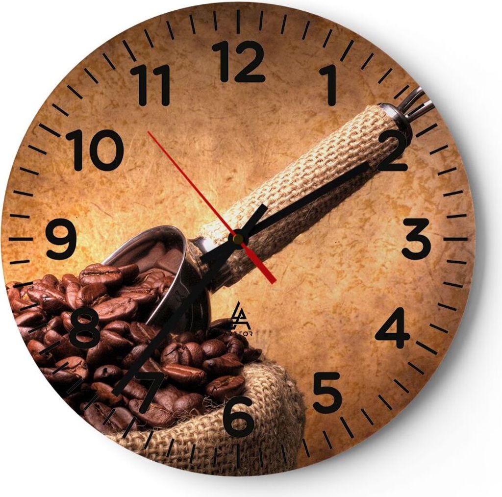Wanduhr - Rund - Glasuhr - Kaffee Getreide geröstet - 40x40cm - Schleichendes Uhrwerk - Lautlos - zum Aufhängen bereit - Dekoration Modern - Wand...