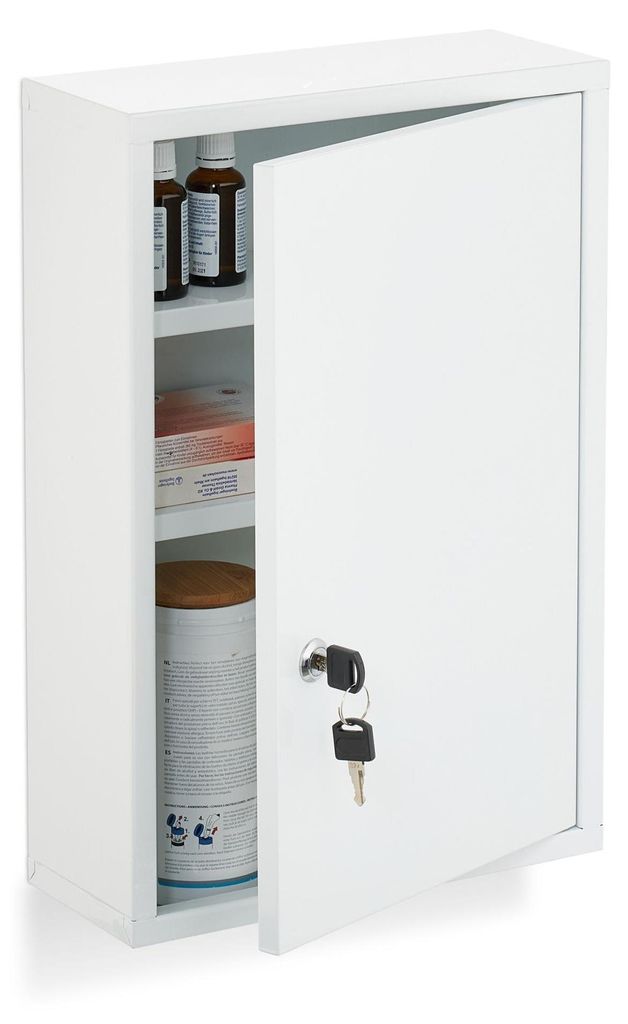 Wandmontierter Medizinschrank aus weißem Stahl mit Schloss