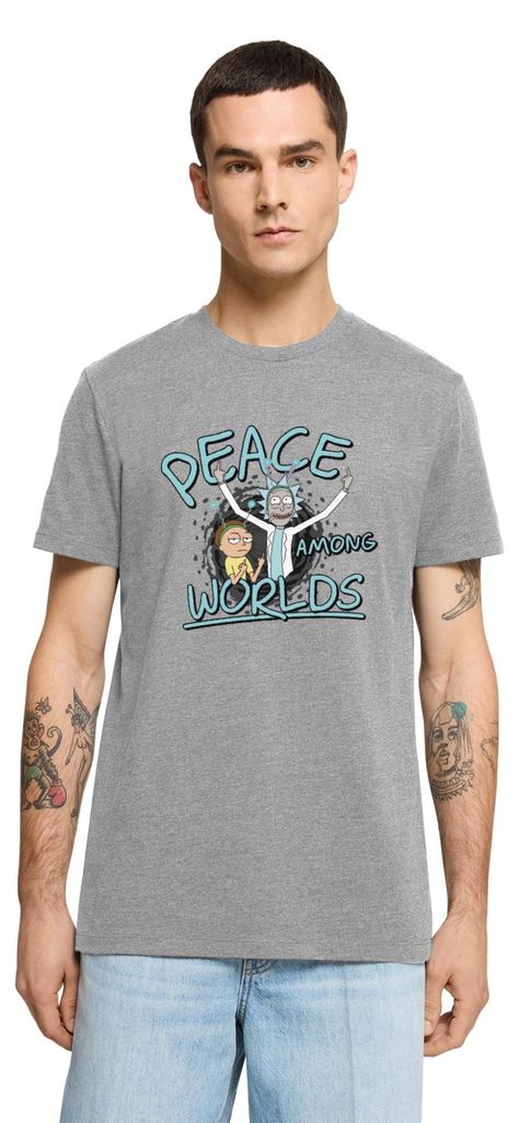 Spreadshirt Rick & Morty Peace Among Worlds Männer Premium T-Shirt, XS, Grau meliert