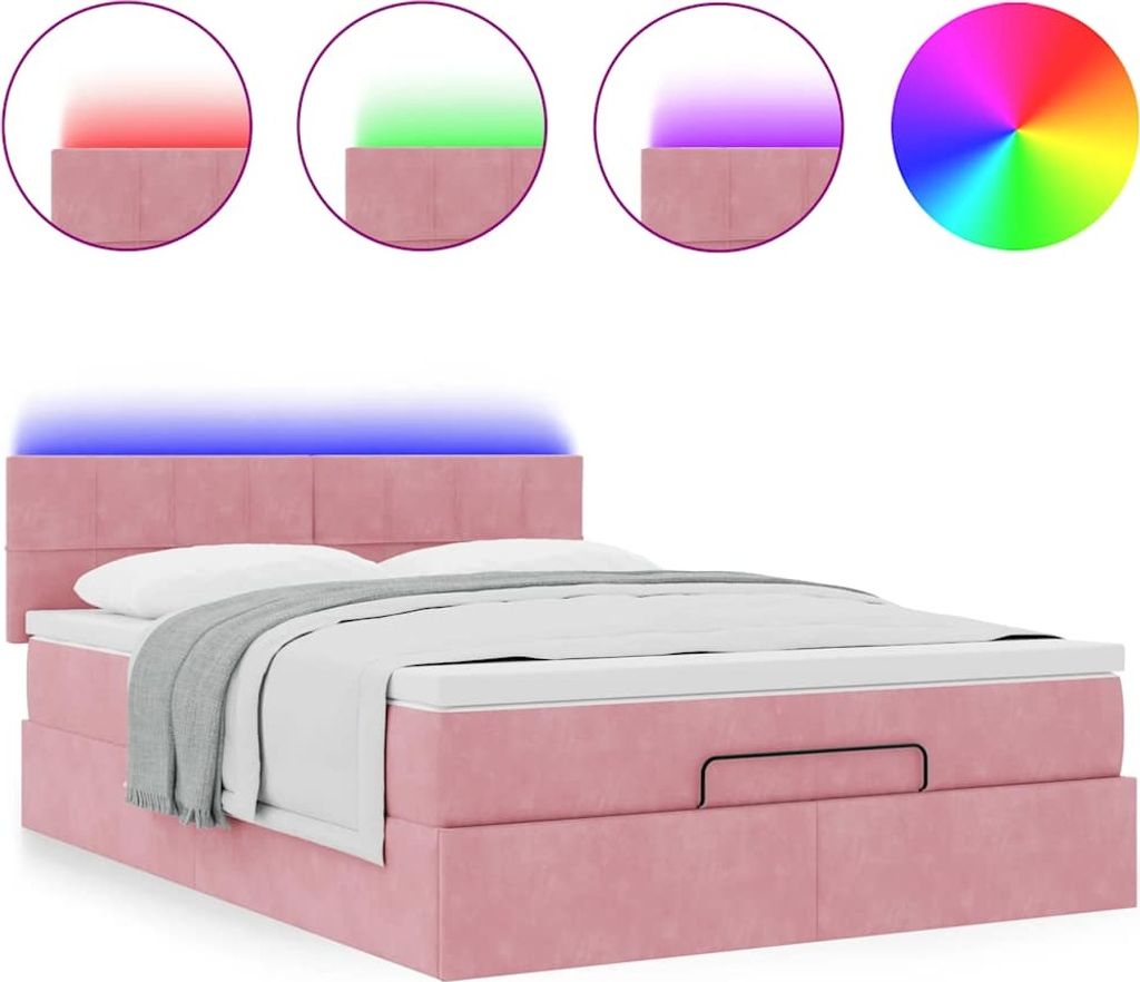 Ottoman-Bett mit Matratze & LEDs Rosa 140x190 cm Samt