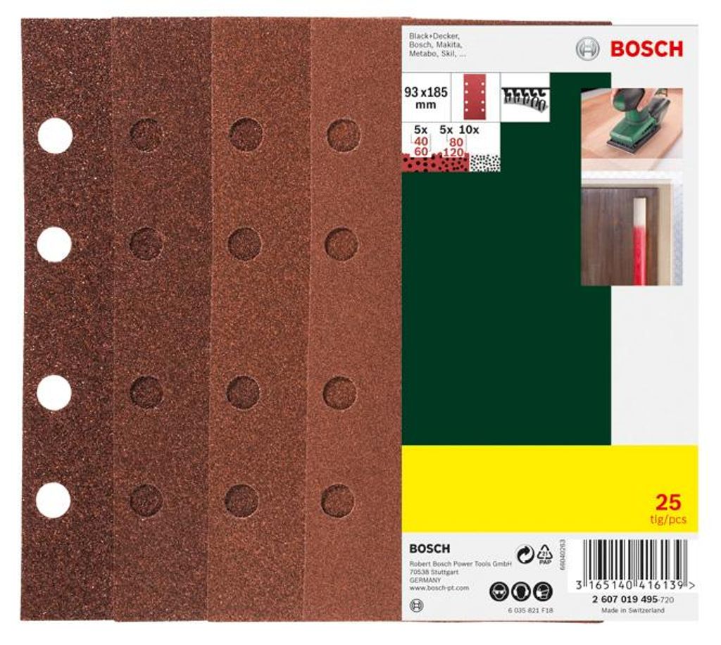 Schleifblatt-Set für Schwingschleifer, 25-teilig, 8 Löcher, Produktbild 