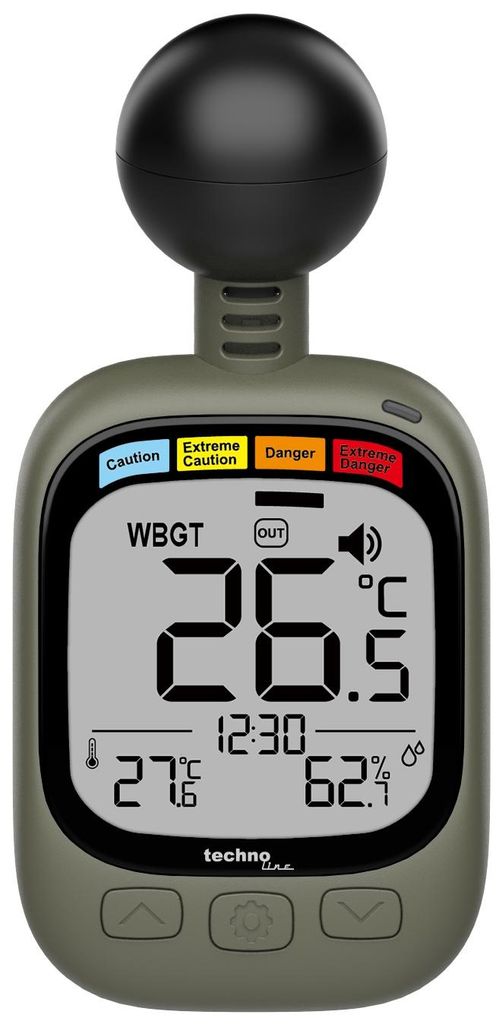 techno line EA 3060 WBGT Messgerät Hitzestressmonitor mit Temperatur- und Luftfeuchtigkeitsmessung | Wet Bulb Globe Temperature | Hitzewarnsystem