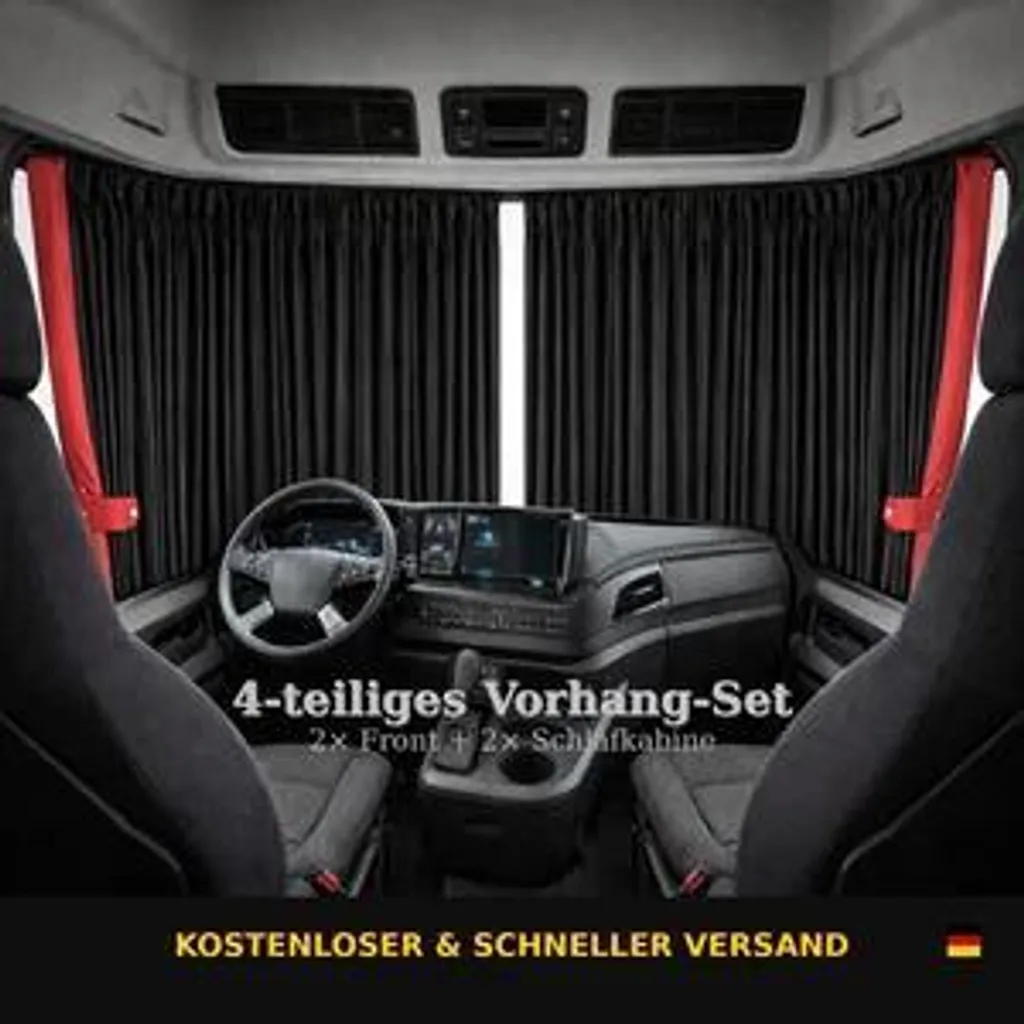 Tende DAF XG XG+ 4 Pezzi Rosso Nero per Parabrezza e Cabina Letto - 1