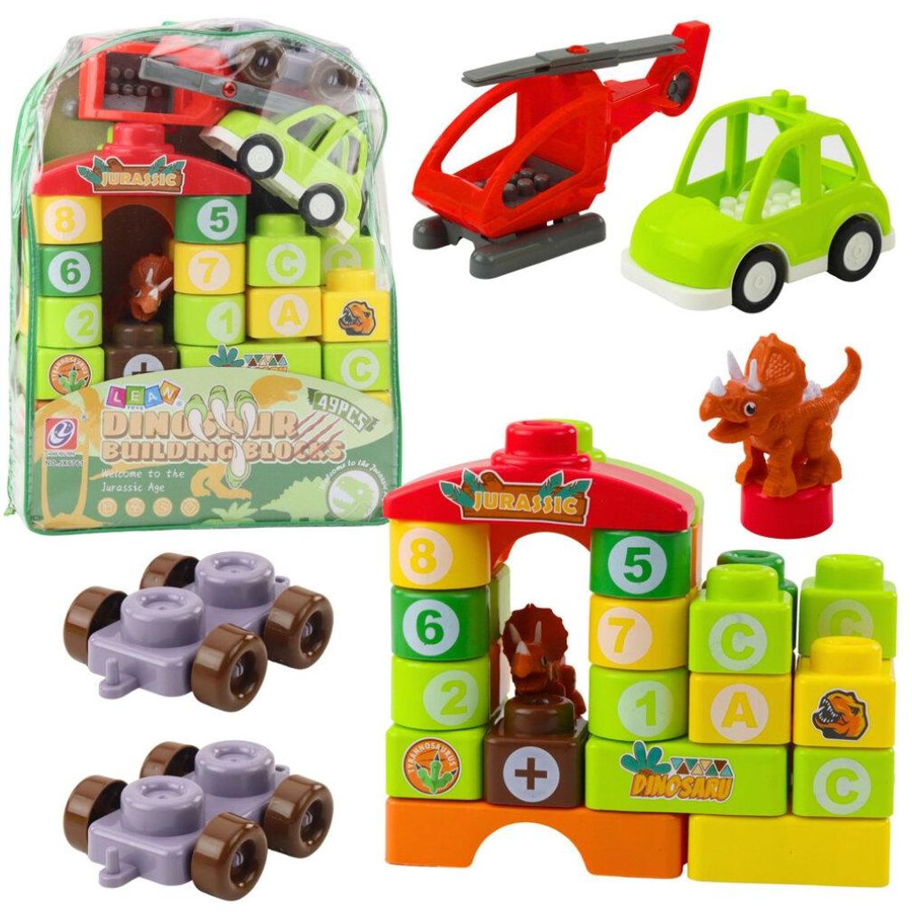 Lean Educational Building Blocks In A Backpack Dinosaurier Zahlen Buchstaben 49 El.