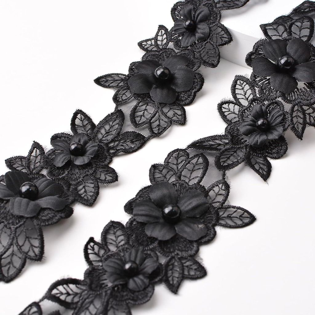 218 Yards Schwarze Blumen Spitze Trim - Organza Band Stickerei Spitze Rand Trim für Nähen DIY Bastelarbeiten und Wohnkultur - 55 cm Breit