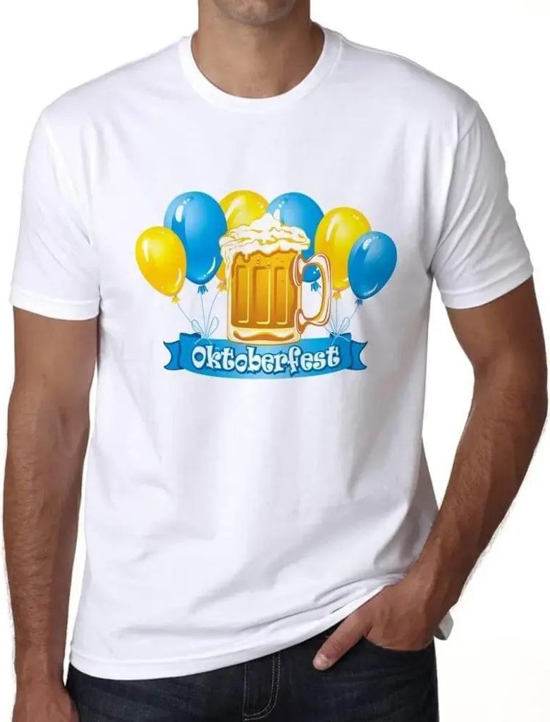 Herren Grafik T-Shirt bier und Luftballons – Beer And Baloons – Öko-Verantwortlich Vintage Jahrgang Kurzarm Lustige Druck