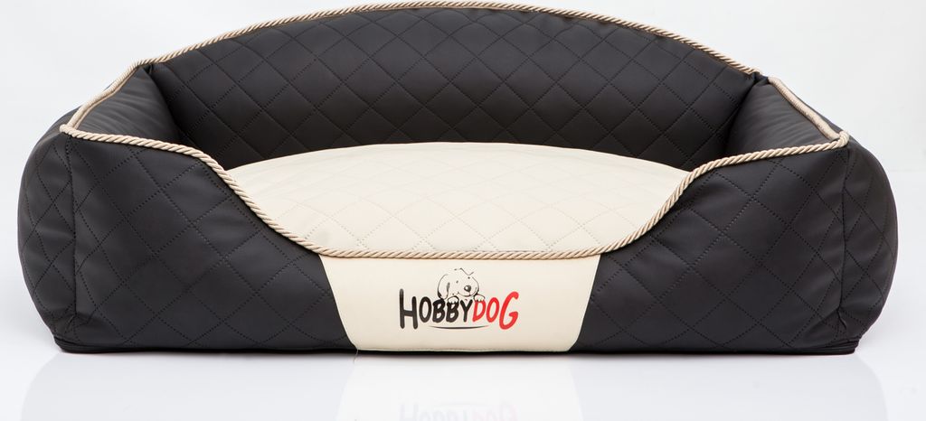 Hundekissen Hundebett Hundekorb Hundesofa für Haustier Hunde Waschbar - Elite - 84 x 65 x 28 cm [Größe: XL] - Beige mit Schwarz