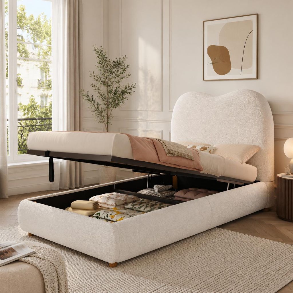 Letto imbottito 90 x 200 cm con rivestimento in tessuto Immagine del prodotto  Immagine generata dall'IA