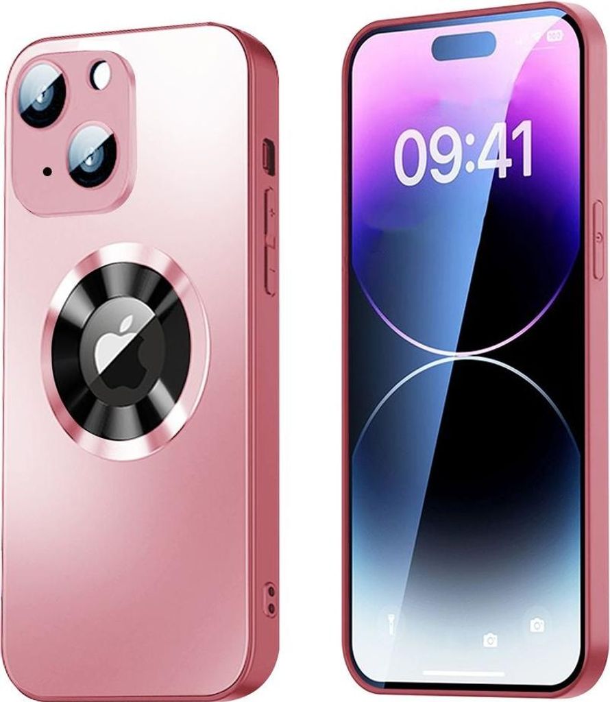 Magnetisches Cover iPhone 15 Plus mit Linsenschutz und Logo-Ansicht - Pink