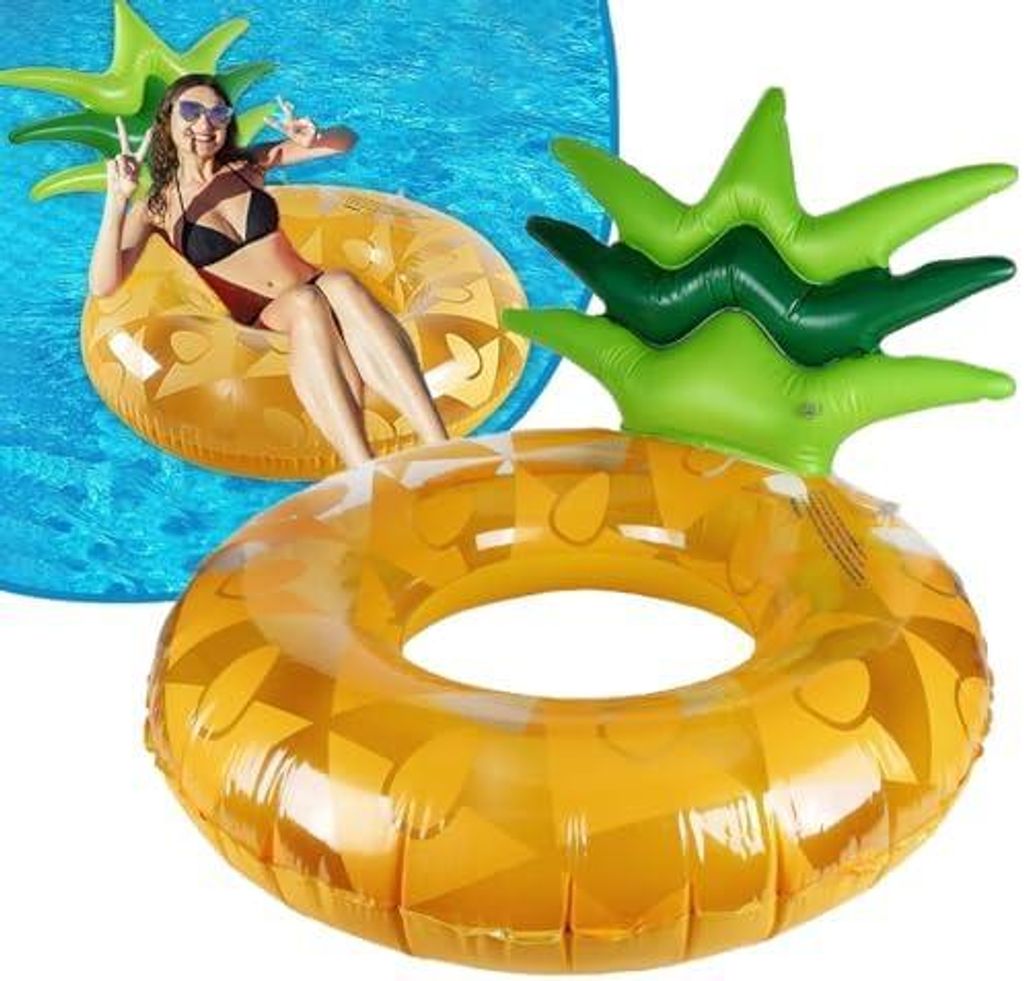 Ananas Aufblasbarer Pool Schwimmring, 95CM Gummi Aufblasbares Schwimmfloß Riesiger Schwimmring für Wasserspaß Aufblasbarer Pool-Schlauch für Sc...