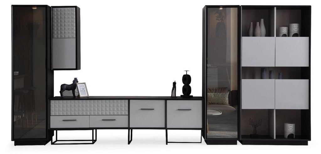 Designer Schwarze Wohnwand Holzschränke Wohnzimmer Vitrinen