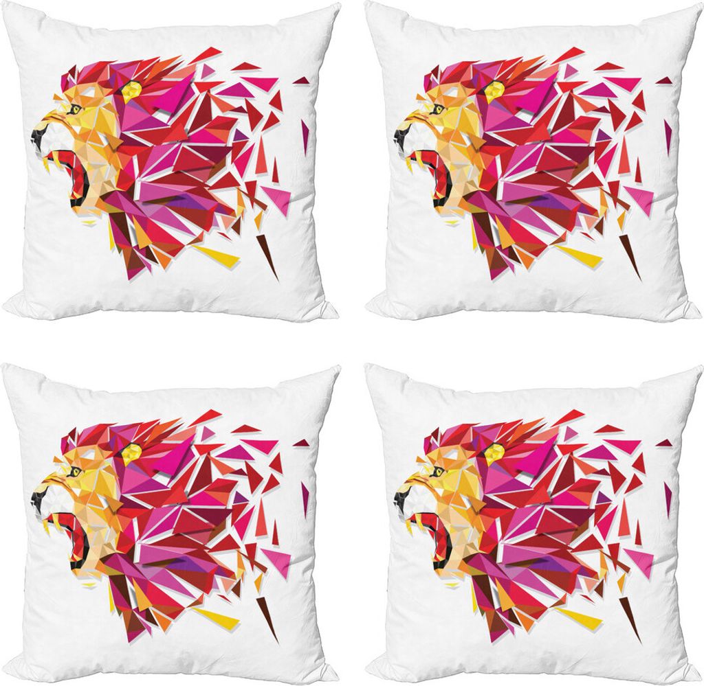 ABAKUHAUS Geometrisch Kissenbezug Set (4 Stück), König der Löwen, Moderner Doppelseitiger Digitaldruck, 50 cm x 50 cm, Mehrfarbig