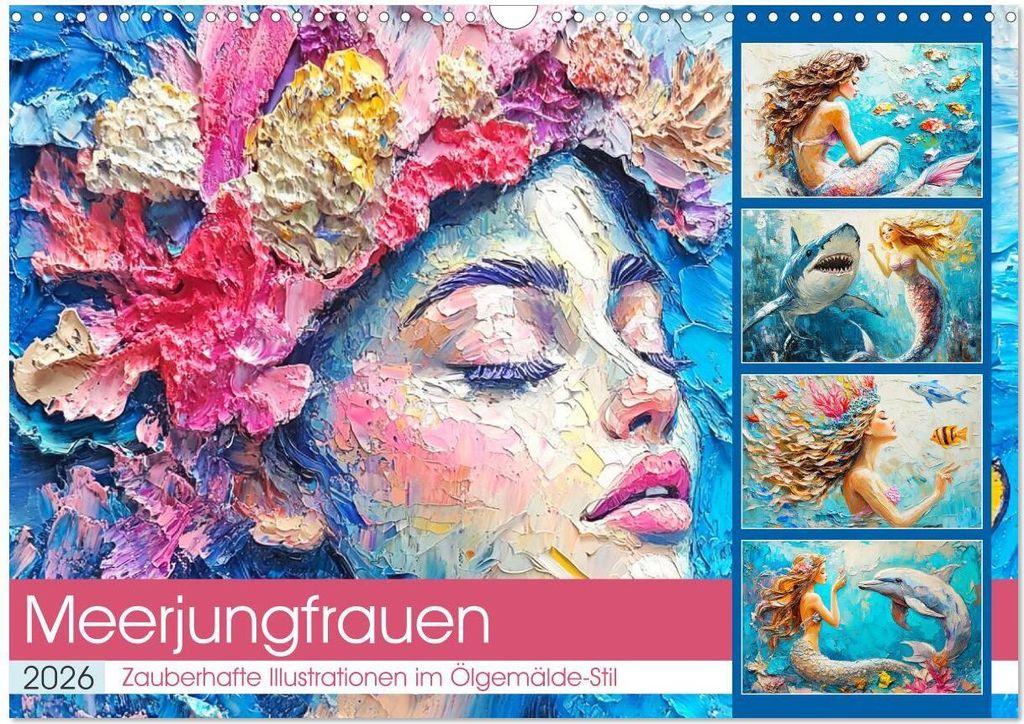 Meerjungfrauen. Zauberhafte Illustrationen im Ölgemälde-Stil (Wandkalender 2026 DIN A3 quer), CALVENDO Monatskalender
