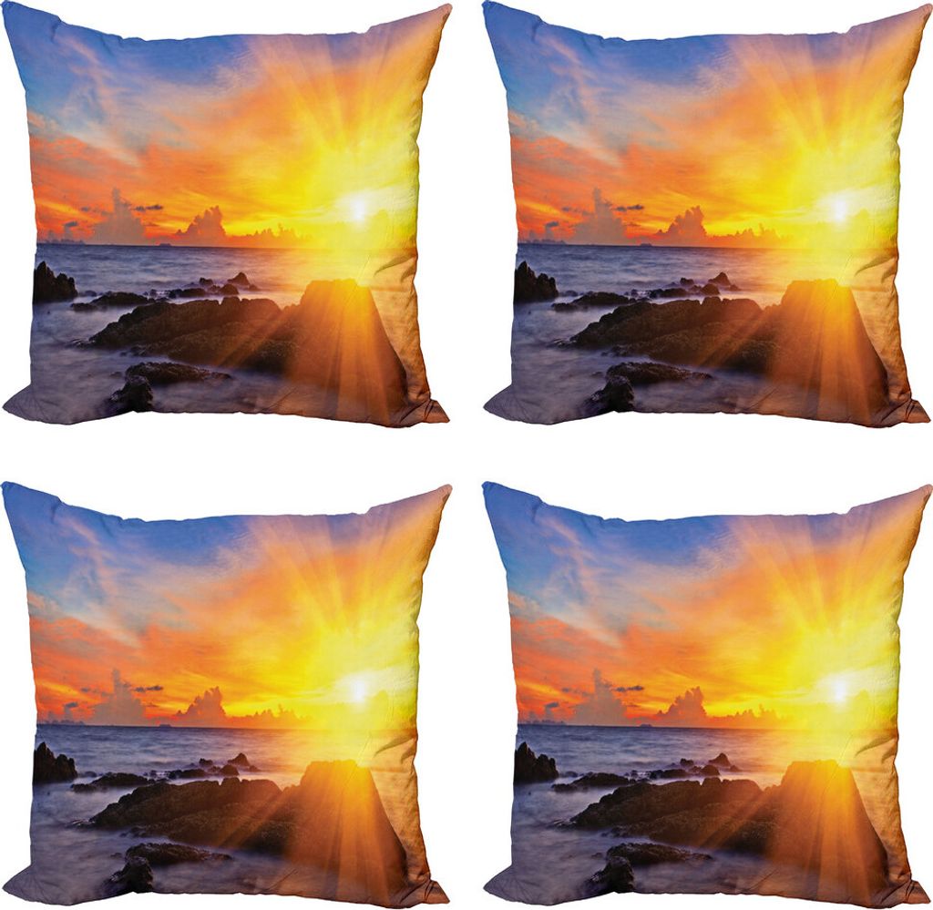 ABAKUHAUS Strand Kissenbezug Set (4 Stück), Bunte Sonnenuntergang-Himmel, Moderner Doppelseitiger Digitaldruck, 50 cm x 50 cm, Orange Blue