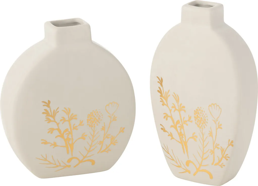 Vase de Table J-Line Blanc et Or pour Décoration Florale Chic - 2pcs