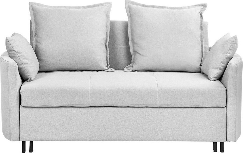 BELIANI 2-Sitzer Sofa Hellgrau Stoffbezug Gesteppt mit Schlaffunktion Mehrere Kissen Schlanke Metallbeine Modern Skandi Wohnzimmer Schlafsofa Sofabett