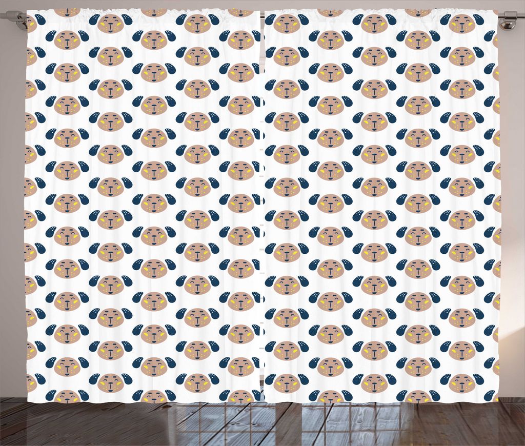 ABAKUHAUS Kindisch Rustikaler Vorhang, Welpenköpfe im Kindergartenstil, Wohnzimmer Universalband Gardinen mit Schlaufen und Haken, 280 x 225 cm, M...