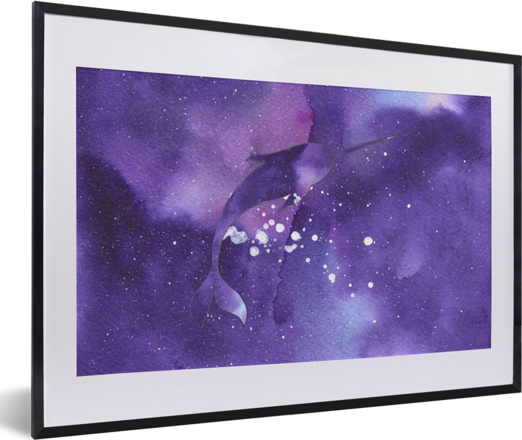 MuchoWow MuchoWow Gerahmtes Poster Narwal - Weltraum - Farben 60x40 cm - Poster mit zchwarzem Bilderrahmen - Schlafzimmer - Plakat in Rahmen - ...